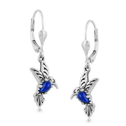 EXCLUSIVELY OURS! Sterling Silver Lapis Hummingbird Dangle Earrings