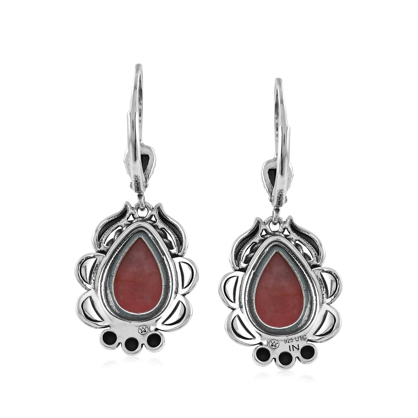Sterling Silver Rhodonite Pear-Cut Rope Design Lever Back Earrings