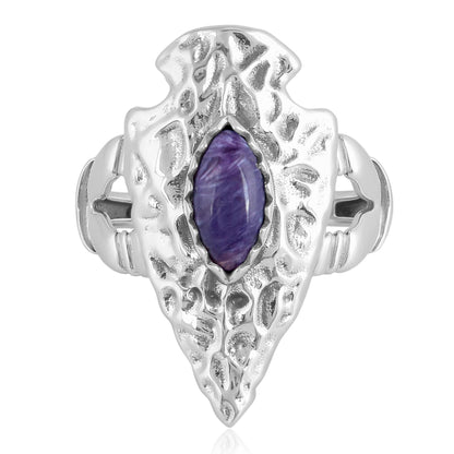 EXCLUSIVELY OURS! Sterling Silver Charoite Fritz Casuse Arrowhead Ring Sizes 5 to 10