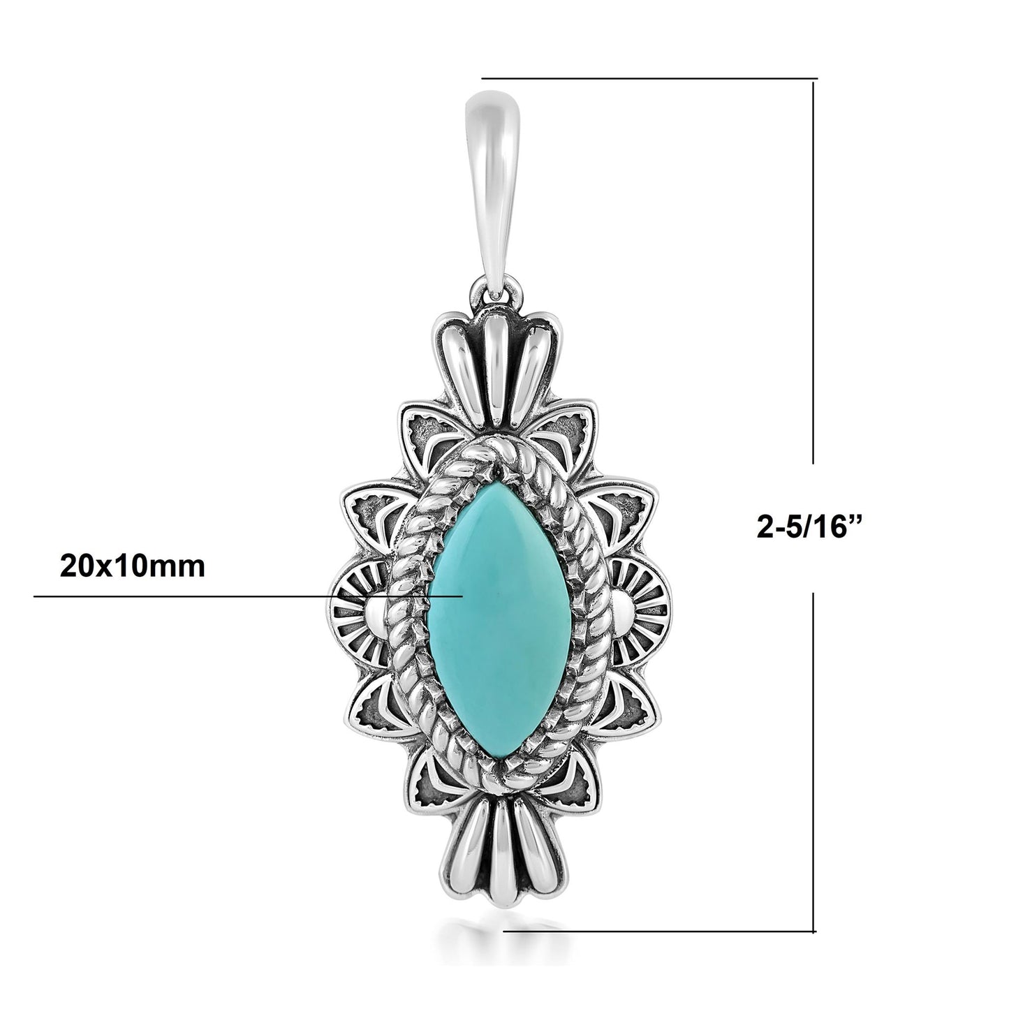  Sterling Silver Sleeping Beauty Turquoise Marquise Cut Gemstone Pendant Enhancer