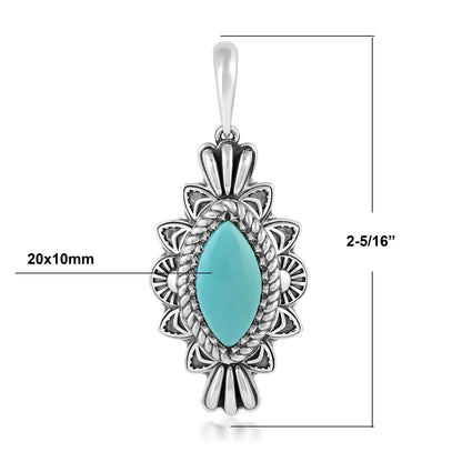  Sterling Silver Sleeping Beauty Turquoise Marquise Cut Gemstone Pendant Enhancer