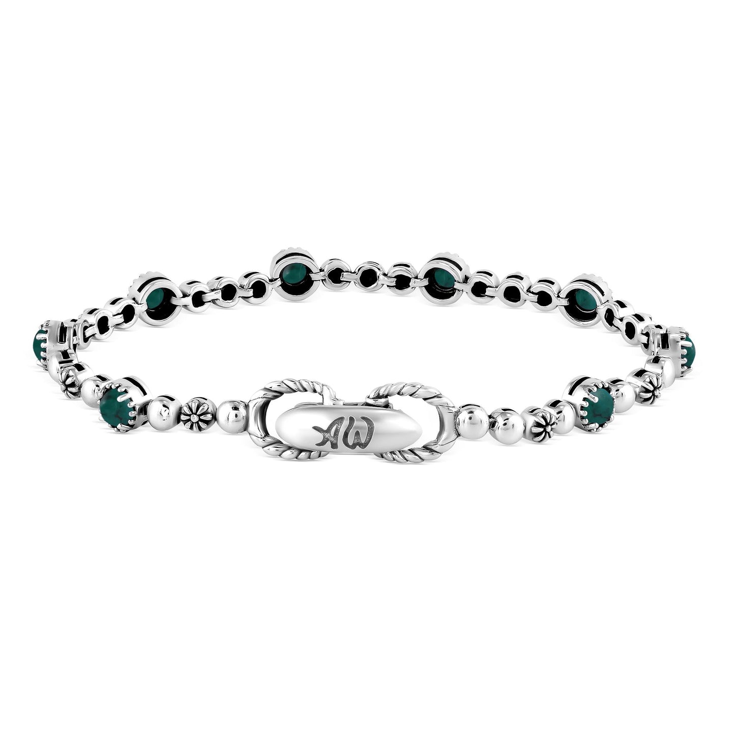 Sterling Silver Chrysocolla Round Beaded Bracelet