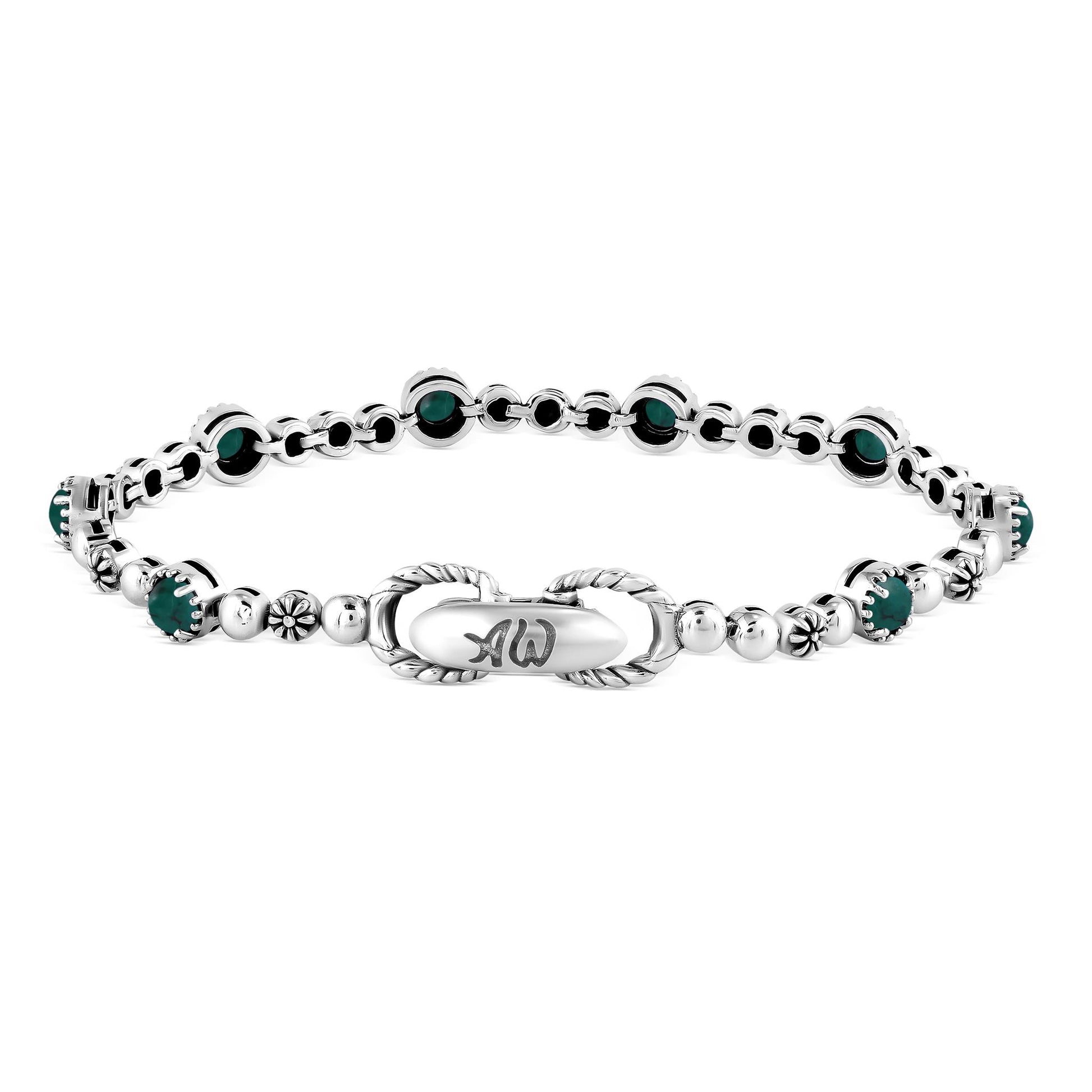 Sterling Silver Chrysocolla Round Beaded Bracelet