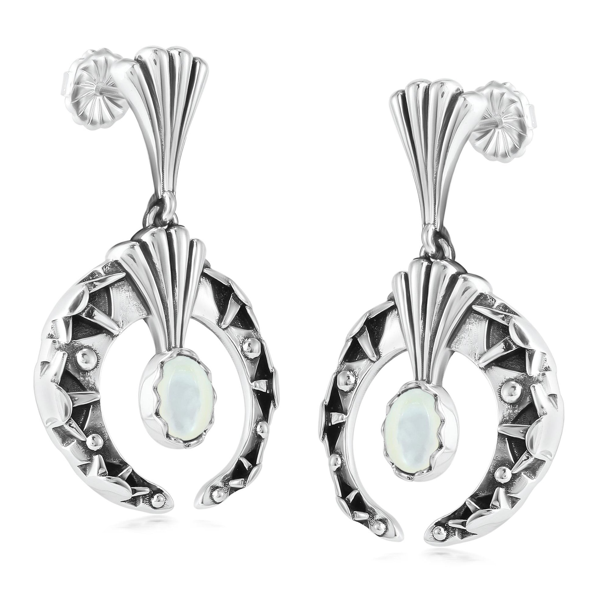 Sterling Silver Mother of Pearl Fritz Casuse Oval Gemstone Naja Earrings