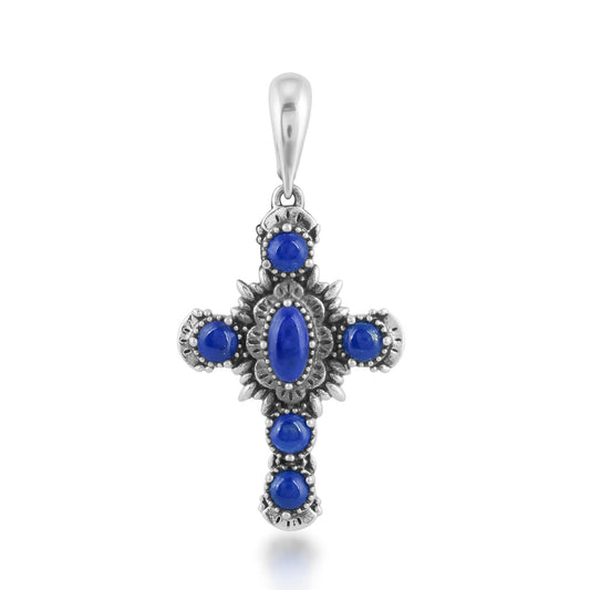 EXCLUSIVELY OURS! Sterling Silver Lapis Cross Pendant Enhancer