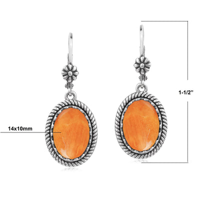 EXCLUSIVELY OURS! Sterling Silver Orange Spiny Oyster Oval Drop Lever Back Earrings