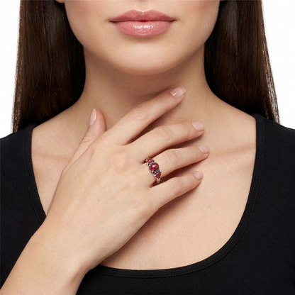 Sterling Silver Rhodonite Oval and Trillion 3-Stone Ring