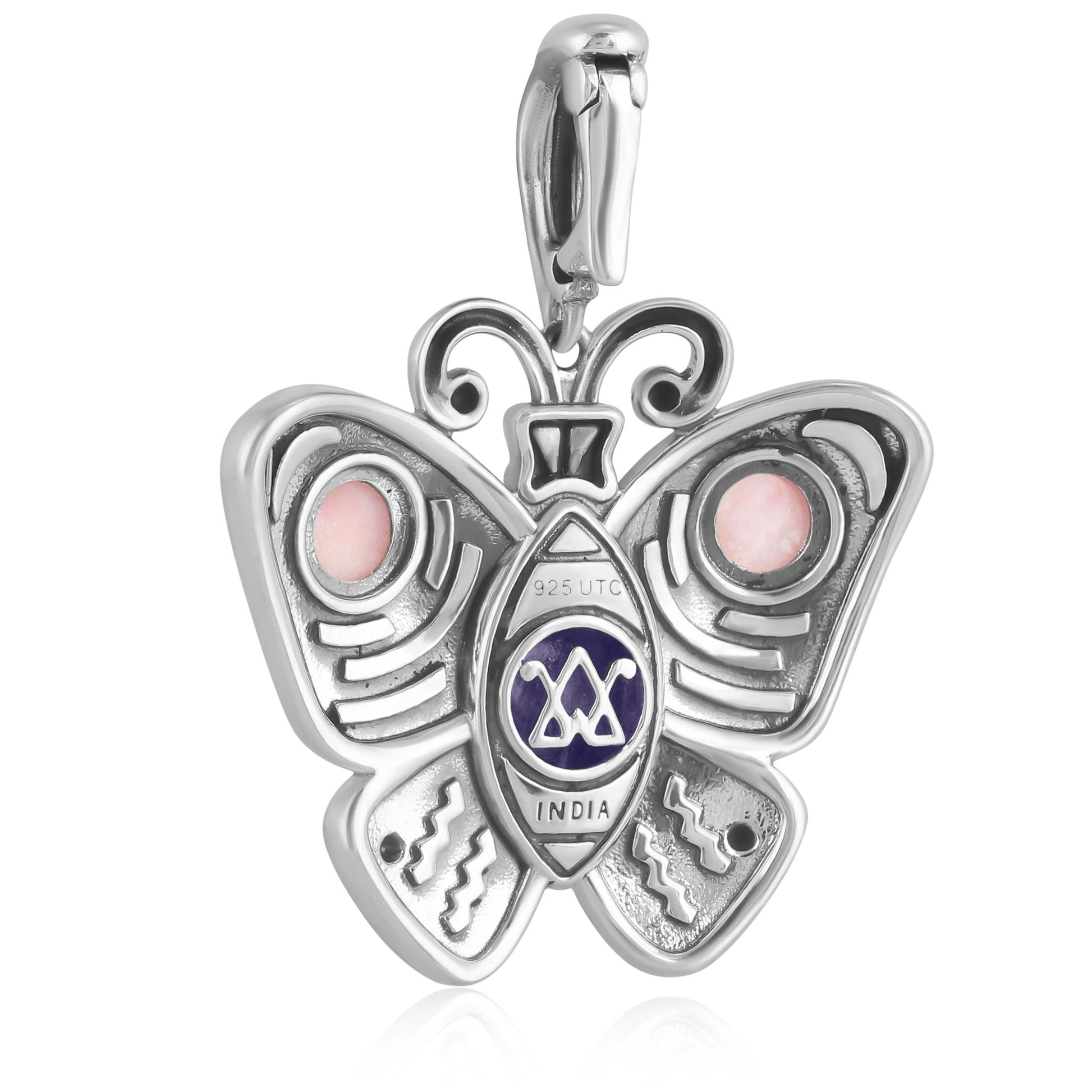 Sterling Silver Charoite and Pink Opal Butterfly Pendant Enhancer