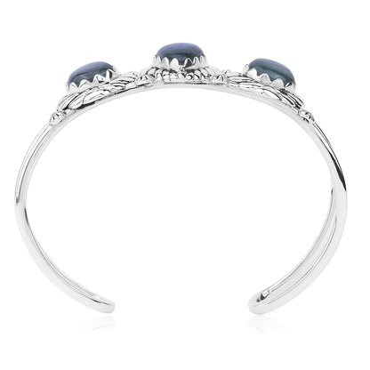 LIMITED EDITION! Sterling Silver Labradorite Pear Cut Rope Design Cuff Bracelet, Sizes Small to Large