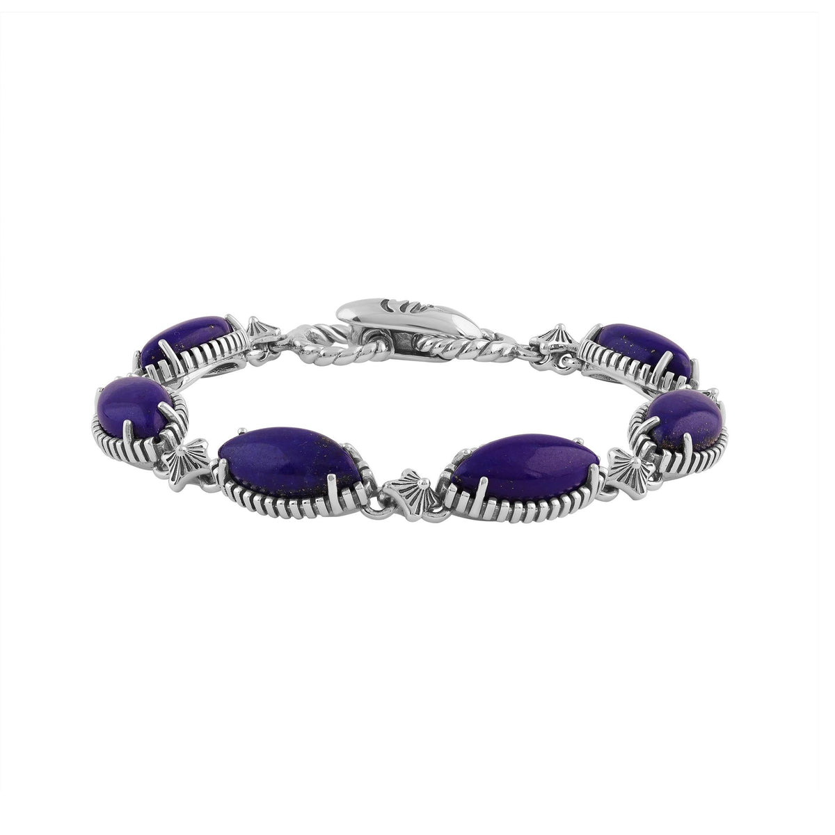 Sterling Silver Lapis Marquise Cut Link Bracelet, Sizes Small to Large