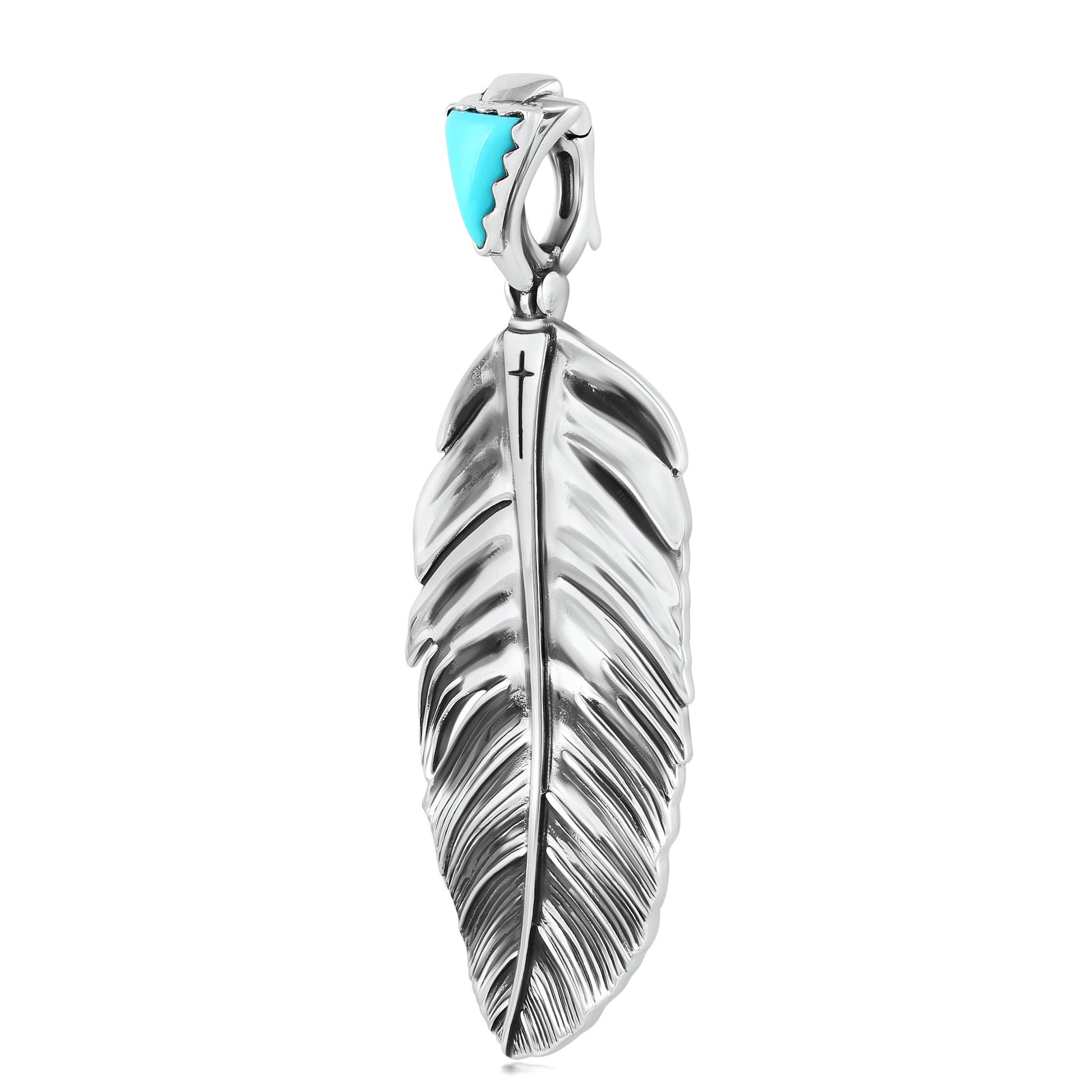 Sterling Silver Sleeping Beauty Turquoise Fritz Casuse Prayer Feather Pendant Enhancer