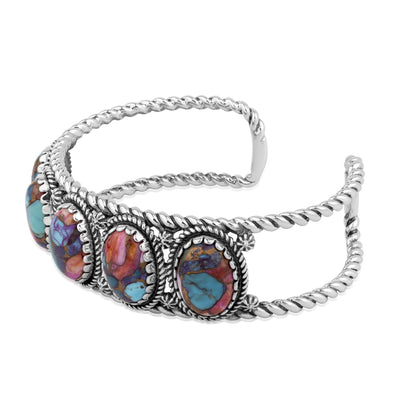 EXCLUSIVELY OURS! Sterling Silver Painted Desert Rope Design 5-Stone Cuff Bracelet
