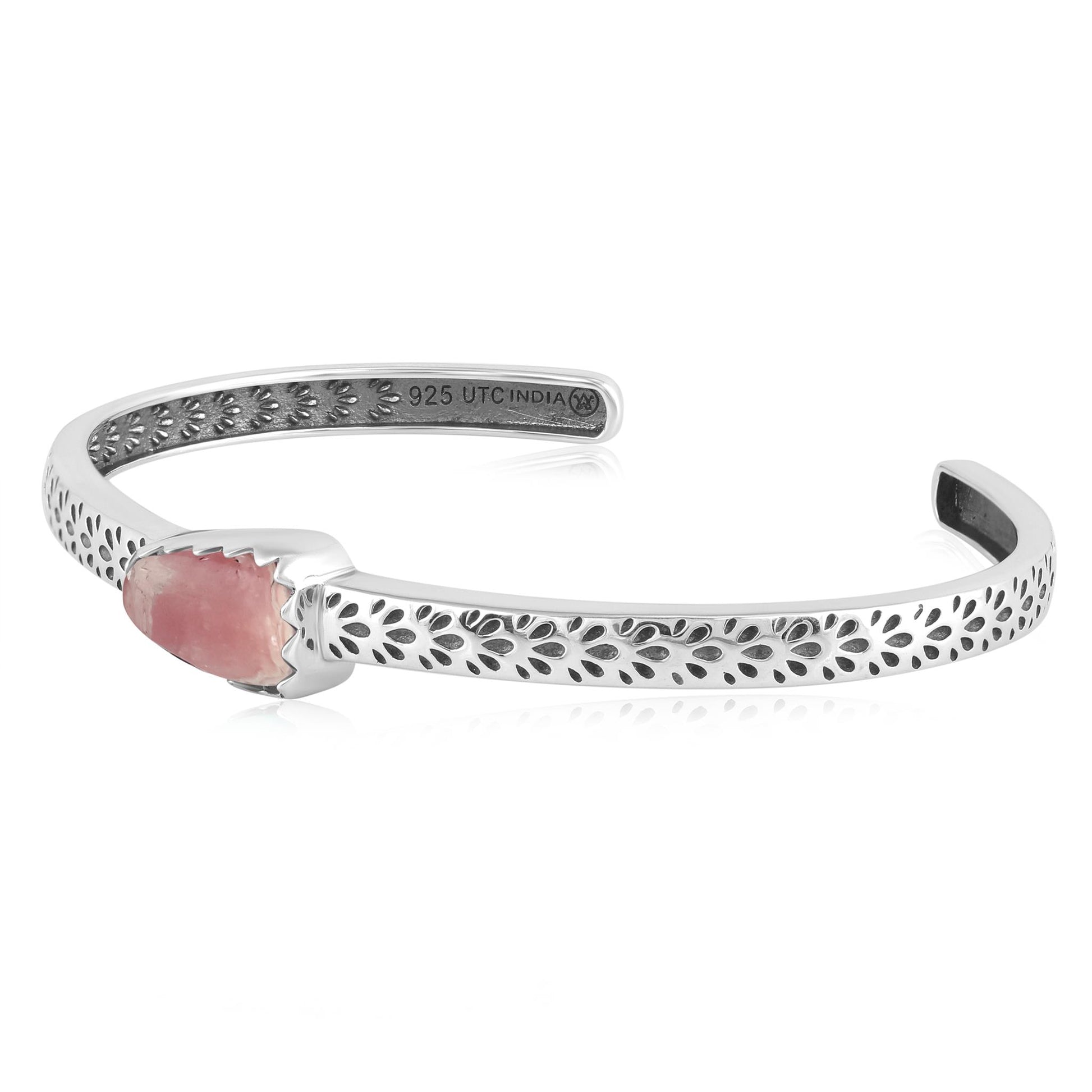 Sterling Silver Rhodochrosite Fancy Cut Stackable Cuff Bracelet, Sizes Small to Large