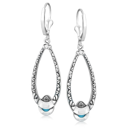 Sterling Silver Turquoise Pear-Cut Long Oval Lever Back Dangle Earrings