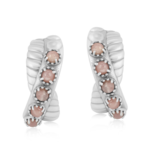 Sterling Silver Rhodochrosite Twist Hoop Earrings