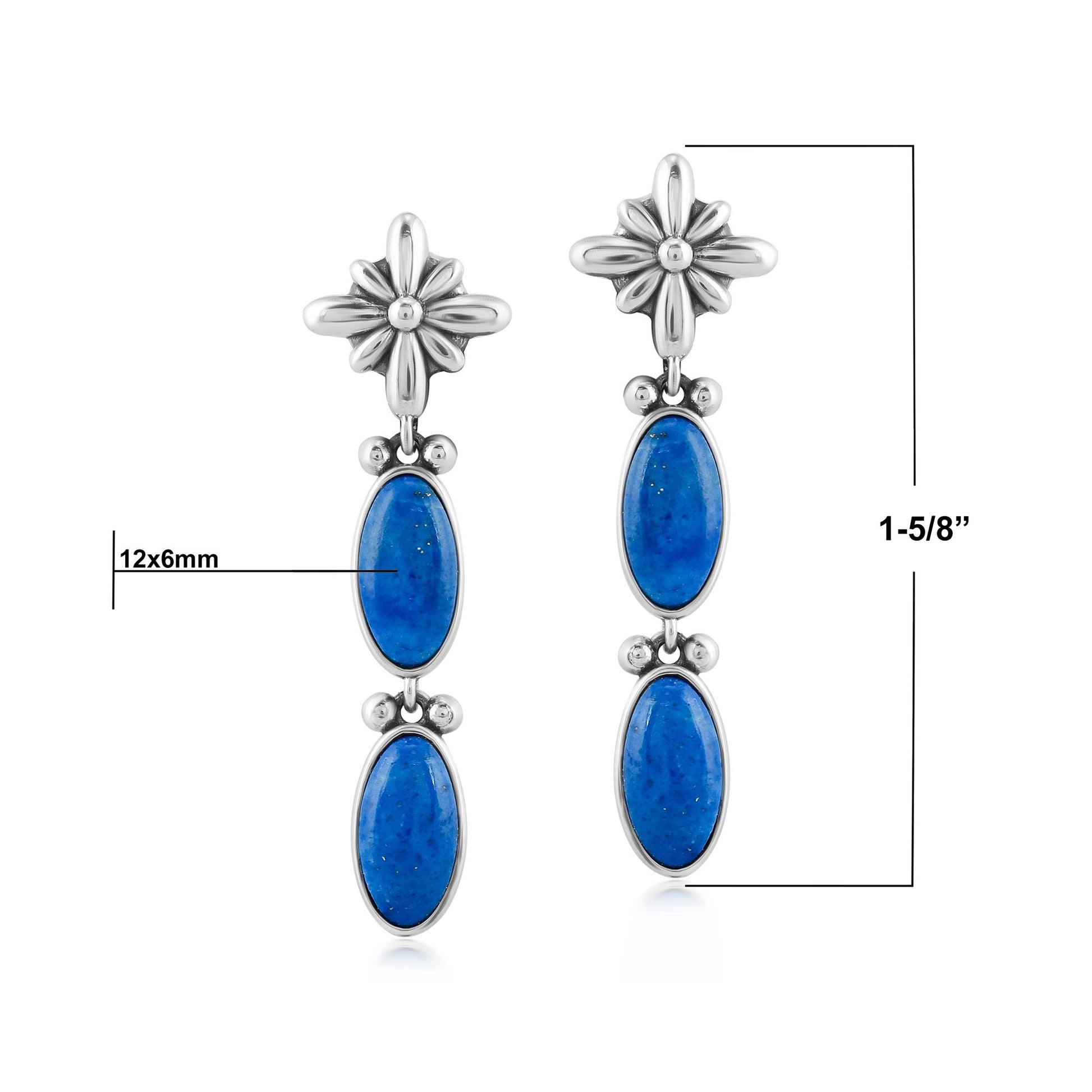 Sterling Silver Denim Lapis Oval Concha Dangle Earrings 