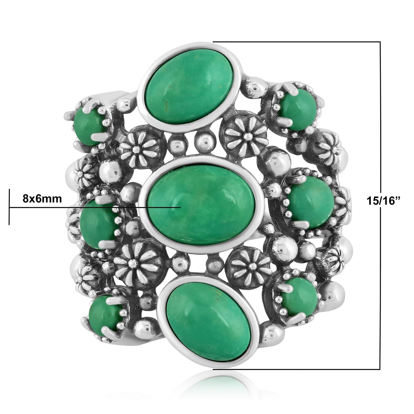 EXCLUSIVELY OURS! Sterling Silver Green Turquoise 9-Stone Cluster Ring, Sizes 5 to 10