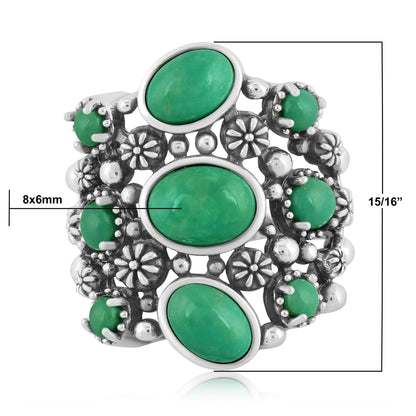 EXCLUSIVELY OURS! Sterling Silver Green Turquoise 9-Stone Cluster Ring, Sizes 5 to 10