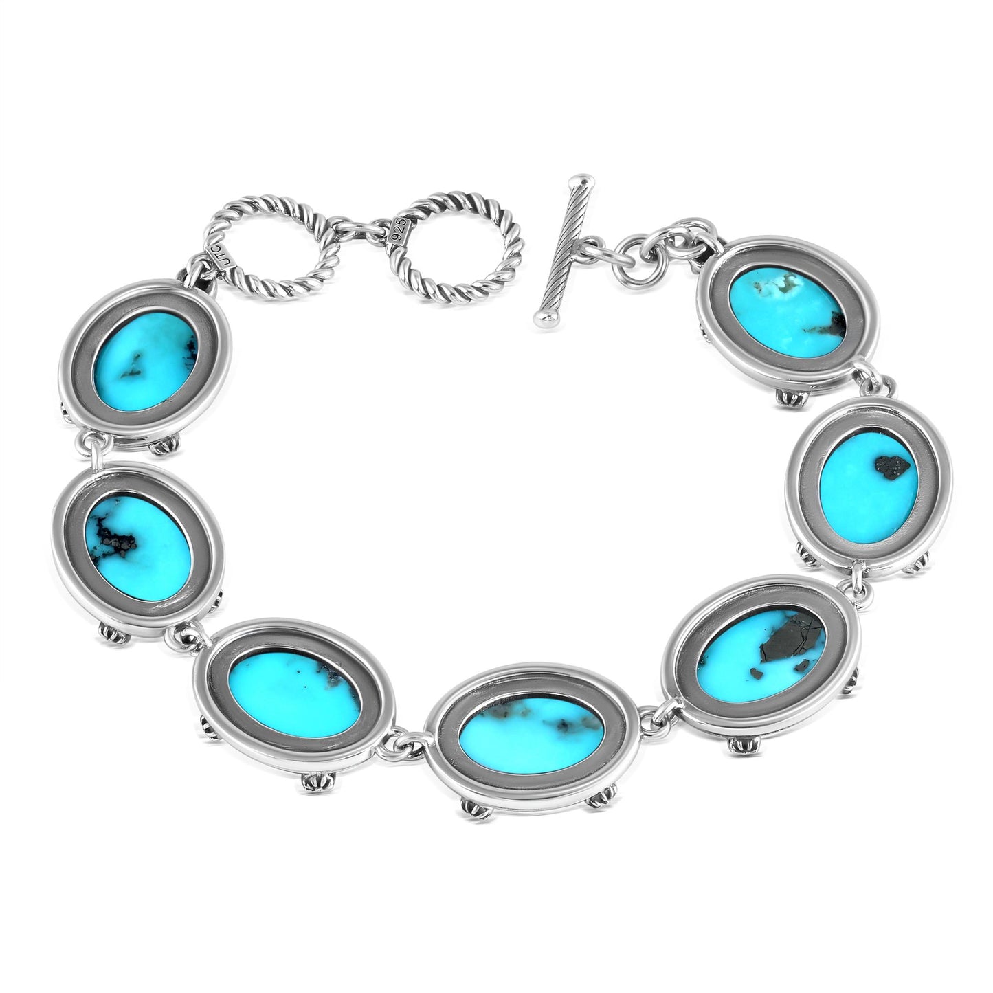 Sterling Silver Kingman Turquoise Oval Cabochon Toggle Bracelet