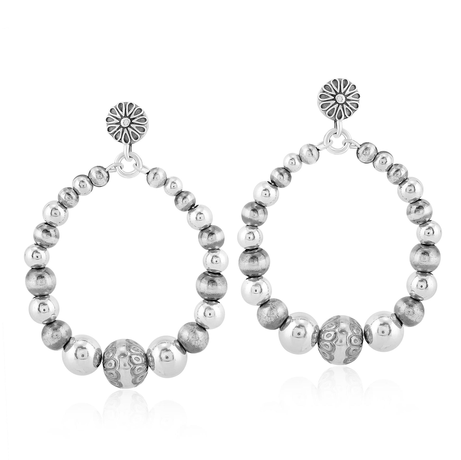 Sterling Silver Graduated Bead Hoop Earrings