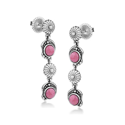 EXCLUSIVELY OURS! Sterling Silver Rhodonite Leaf and Flower Dangle Earrings