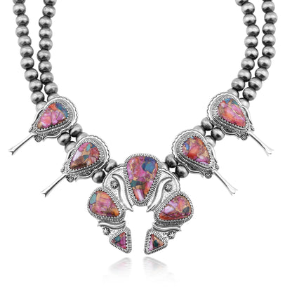 EXCLUSIVELY OURS! Sterling Silver Painted Desert Mosaic Large Naja Squash Blossom Necklace