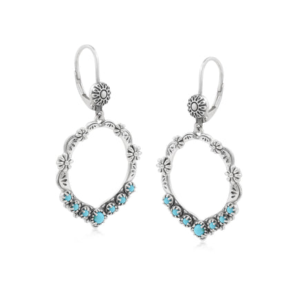Sterling Silver Sleeping Beauty Turquoise Open Hoop Concha Lever Back Earrings