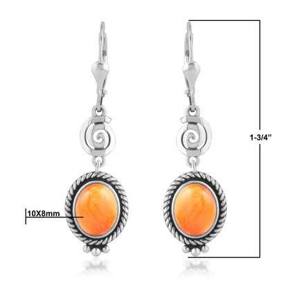 Sterling Silver Orange Spiny Oyster Life Spiral Drop and Dangle Earrings