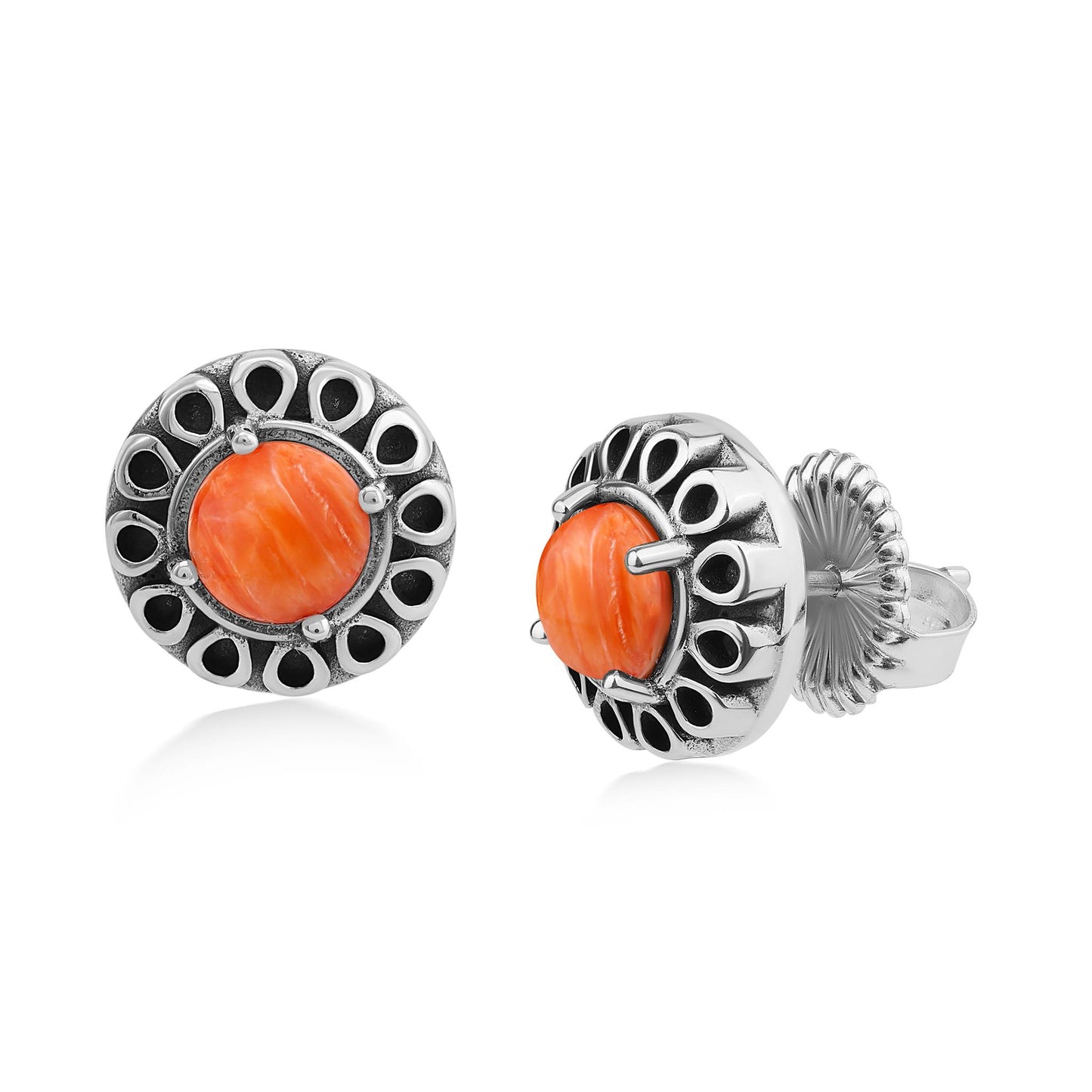 EXCLUSIVELY OURS! Sterling Silver Orange Spiny Oyster Sunburst Stud Earrings
