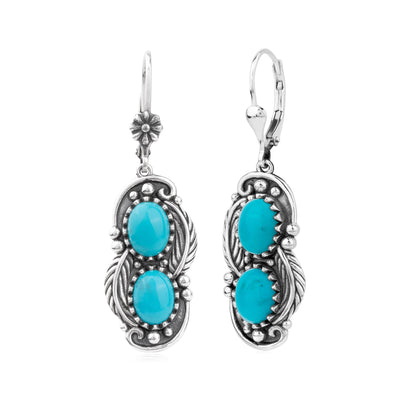 EXCLUSIVELY OURS! Sterling Silver Sleeping Beauty Turquoise Double Oval Lever Back Earrings