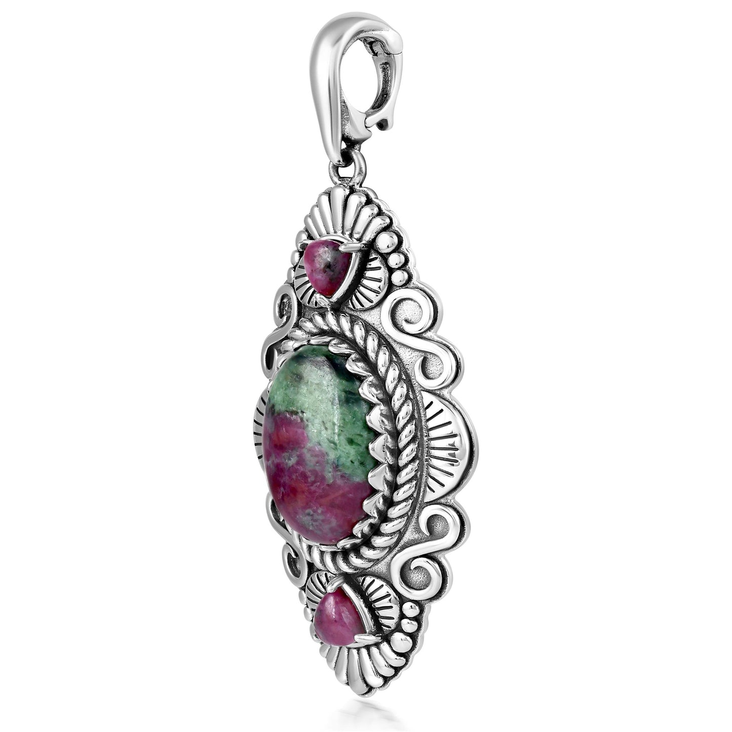 Sterling Silver Ruby Zoisite Oval and Trillion Gemstone Rope Pendant Enhancer 