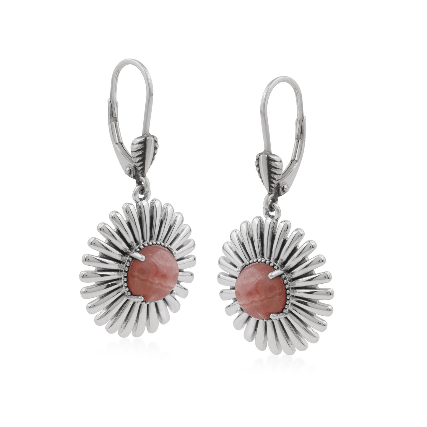  Sterling Silver Rhodochrosite Concha Ray Earrings