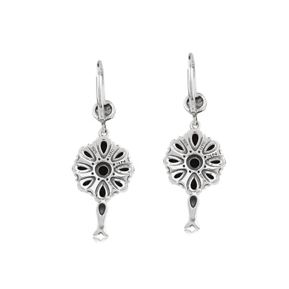  Sterling Silver Black Onyx Flower Cluster Squash Blossom Earrings