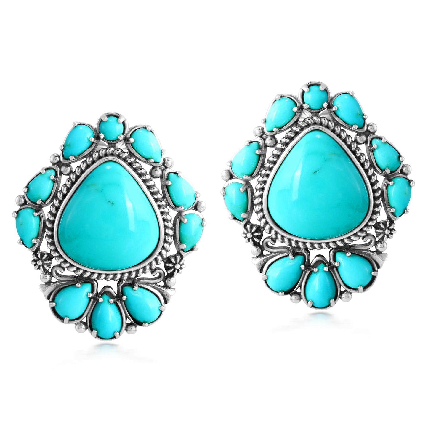 EXCLUSIVELY OURS! Sterling Silver Kingman Turquoise Trillion, Pear and Oval Stud Earrings