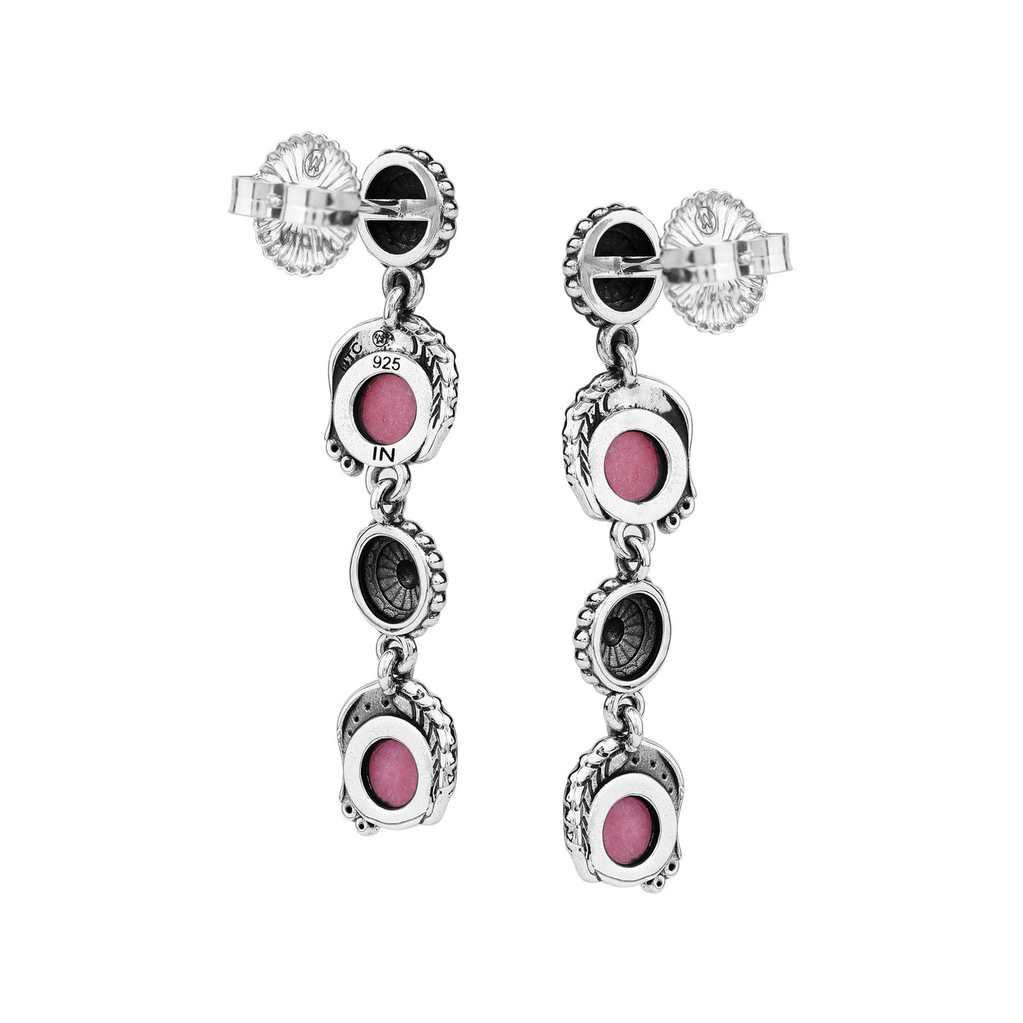 EXCLUSIVELY OURS! Sterling Silver Rhodonite Leaf and Flower Dangle Earrings
