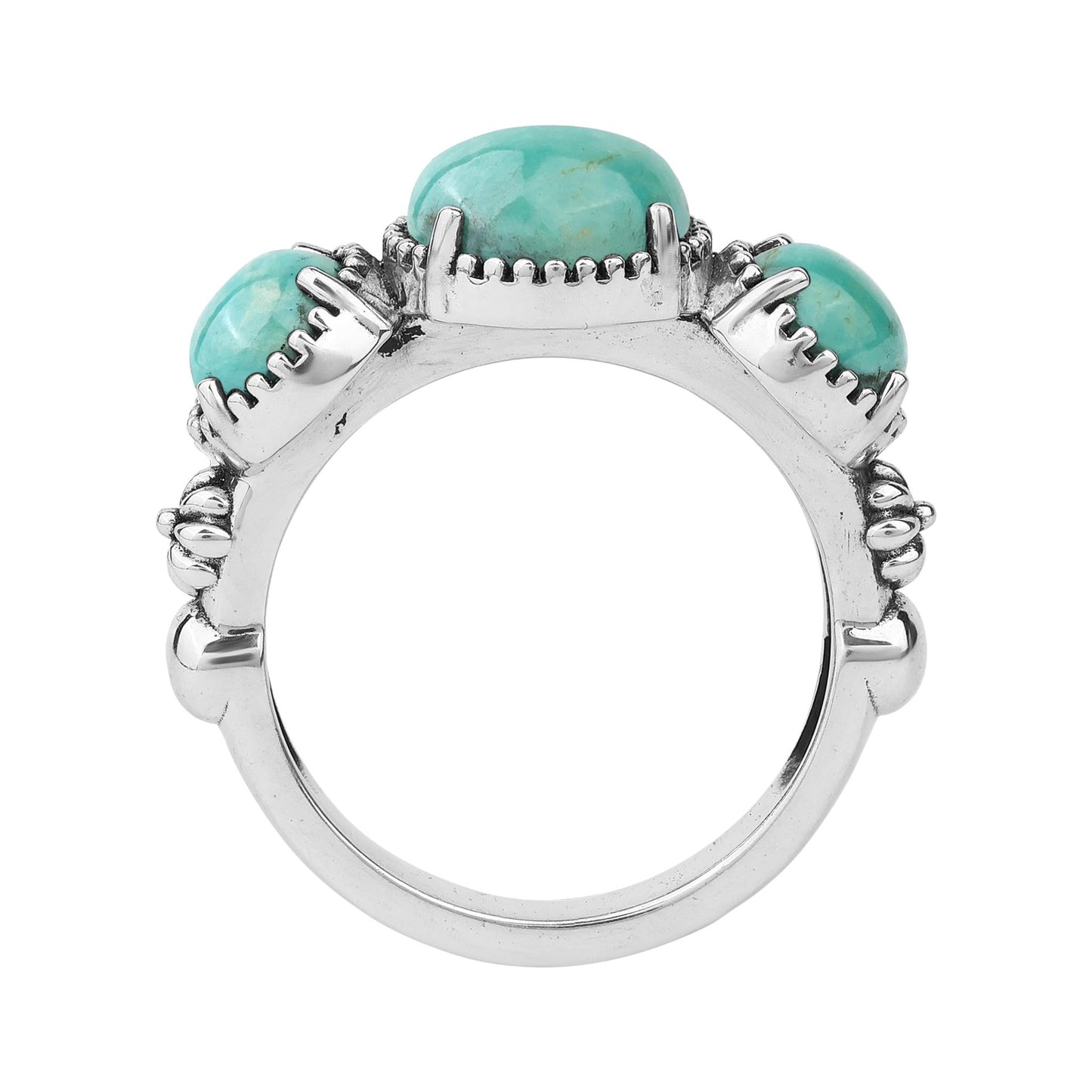 Sterling Silver Green Turquoise Oval 3 Stone Concha and Bead Ring