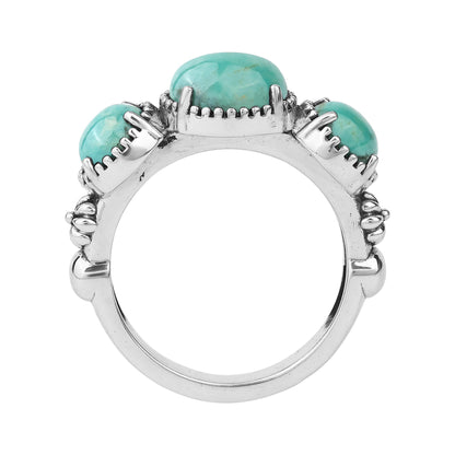 Sterling Silver Green Turquoise Oval 3 Stone Concha and Bead Ring