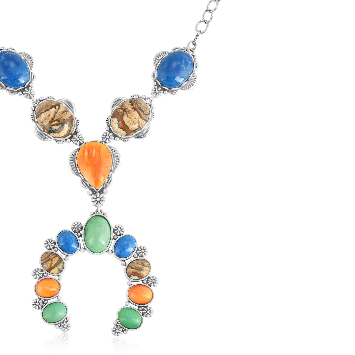 Sterling Silver Multi-Gemstone V-Shaped Naja Necklace