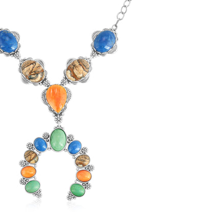 Sterling Silver Multi-Gemstone V-Shaped Naja Necklace