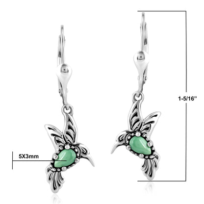 EXCLUSIVELY OURS! Sterling Silver Green Turquoise Hummingbird Dangle Earrings