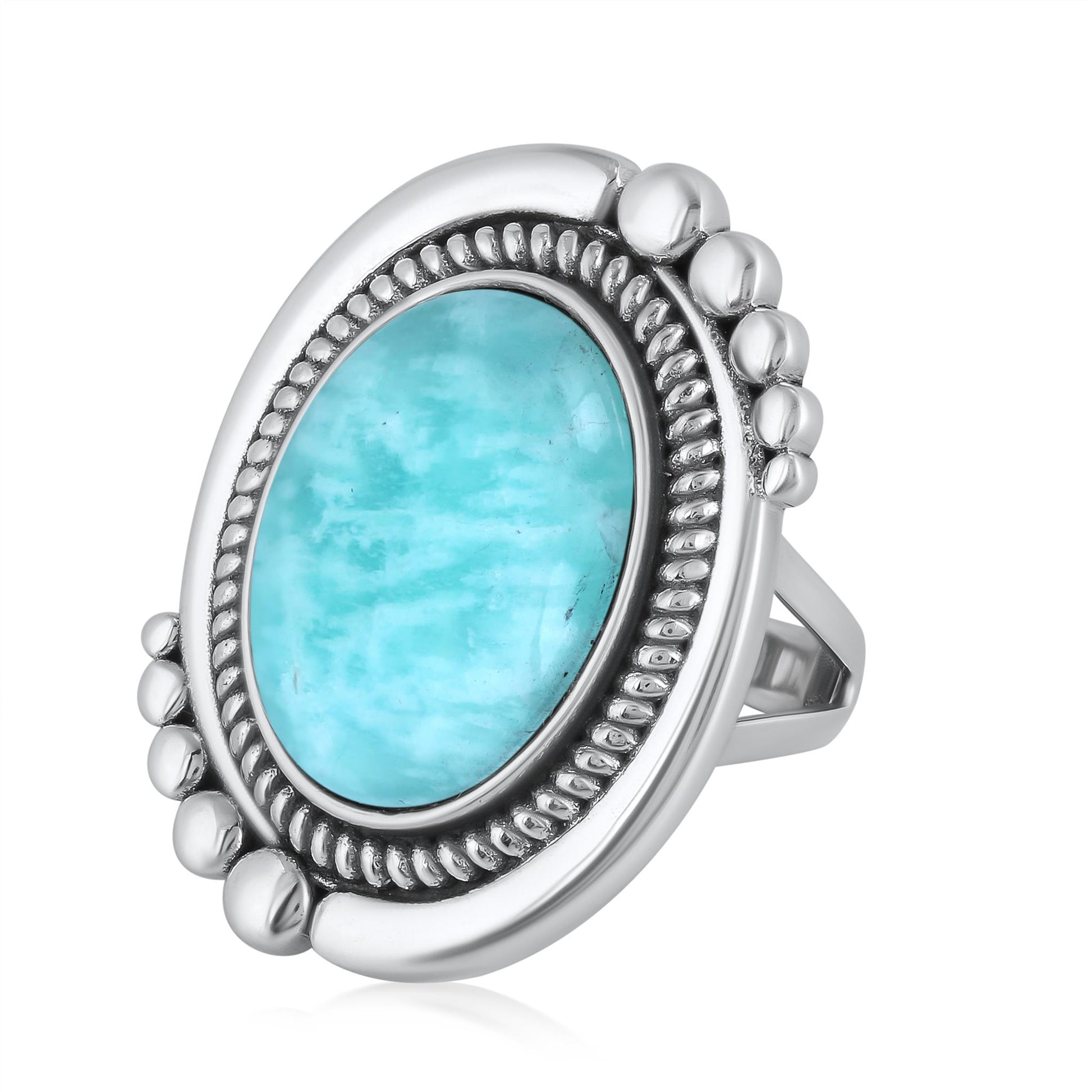 Sterling Silver Amazonite Oval Beaded Ring
