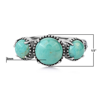 Sterling Silver Green Turquoise Oval 3 Stone Concha and Bead Ring
