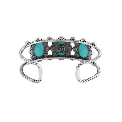 Sterling Silver Kingman Turquoise Oval Scallop Concha Cuff Bracelet