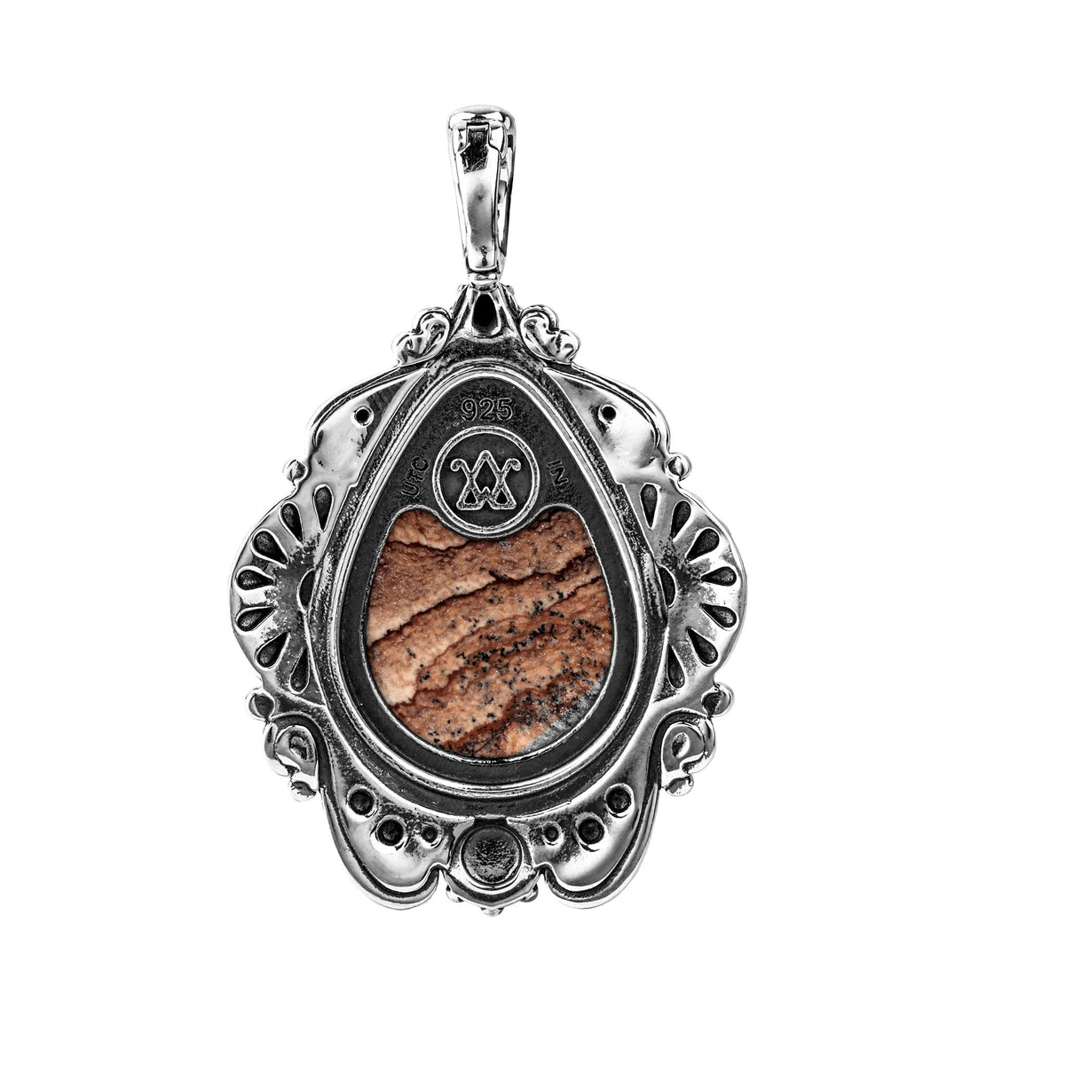 Sterling Silver Picture Jasper Oval Gemstone Concha Pendant Enhancer 