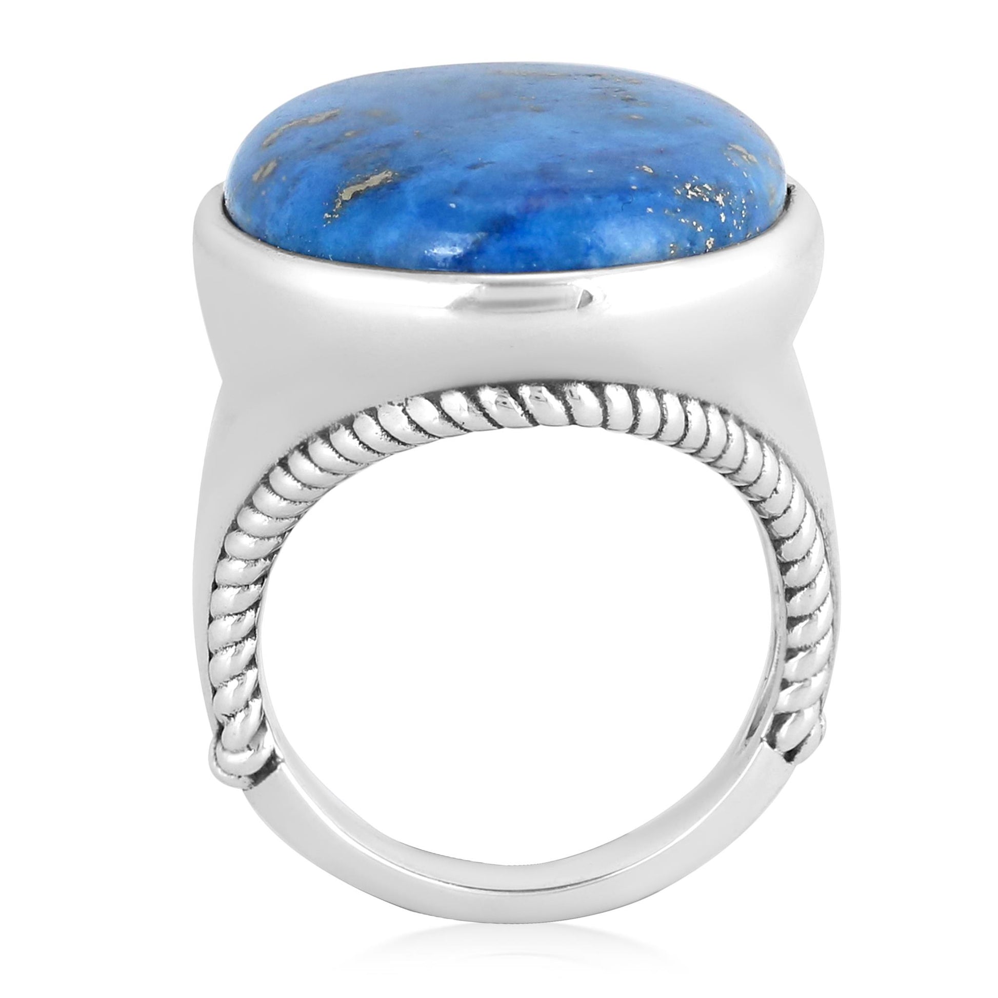 Sterling Silver Lapis Bold Oval Bezel Set Ring