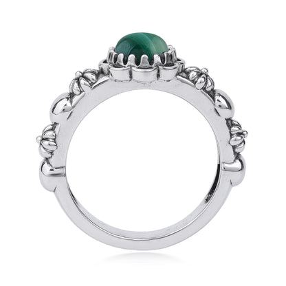  Sterling Silver Malachite Single Row Concha Flower Ring