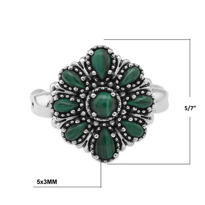  Sterling Silver Malachite Flower Cluster Ring, Sizes 5 to 10