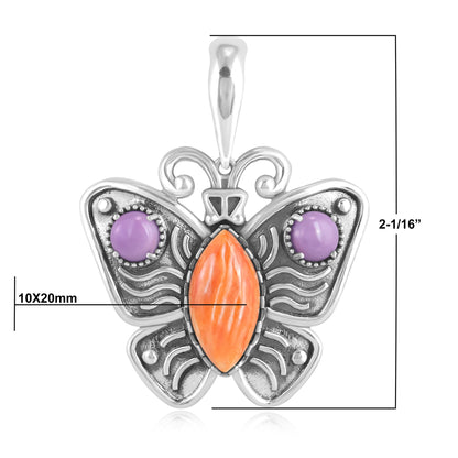 Sterling Silver Orange Spiny Oyster and Phosphosiderite Butterfly Pendant Enhancer