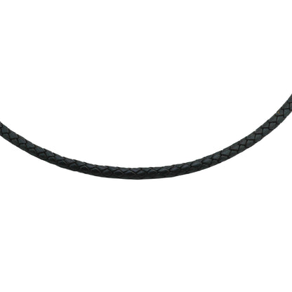 Braided Black Leather Sterling Silver Necklace