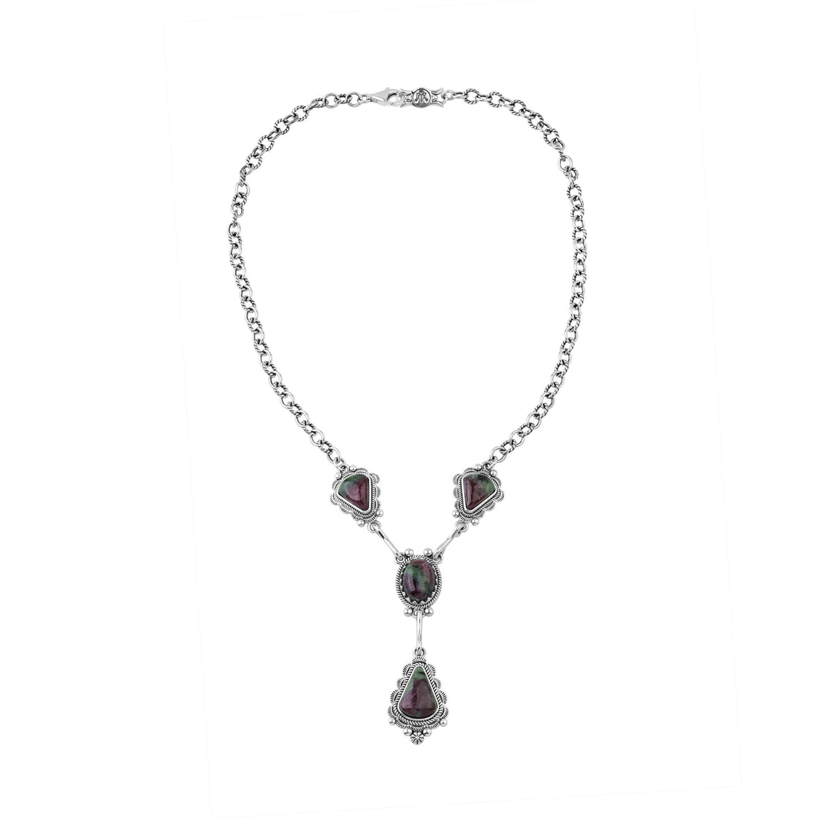 Sterling Silver Ruby Zoisite Four Gemstone Y-Necklace